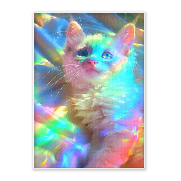 SXFVHN 500-Piece Adult Wood Jigsaw Puzzle, Iridescent Kitten Scene – Intellectual Challenge, High-Difficulty, Stress-Relieving Family Activity, Home Decoration, Eco-Friendly, 20.5x15in