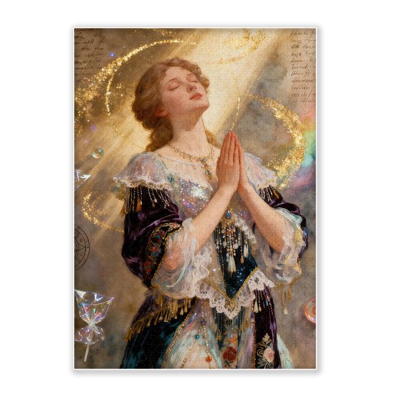 SXFVHN 500-Piece Adult Wood Jigsaw Puzzle, Praying Woman Glow Scene – Intellectual Challenge, High-Difficulty, Stress-Relieving Family Activity, Home Decoration, Eco-Friendly, 20.5x15in