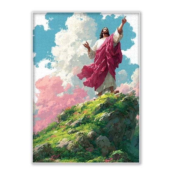 SXFVHN 500-Piece Jesus on Mountain Wood Jigsaw Puzzle, Eco-Friendly Religious Art for Adults, Challenging Family Activity, Home Wall Decoration, Perfect Christmas/Birthday Gift (20.5x15in)