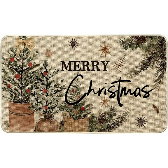 SXFVHN Holly Merry Christmas Doormat, Winter Xmas Ornament Home Decor Low-Profile Switch Rug Door Mat Floor Mat for Indoor Outdoor Memory Foam Kitchen Mats for Floor 17x29 Inch