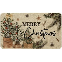 SXFVHN Holly Merry Christmas Doormat, Winter Xmas Ornament Home Decor Low-Profile Switch Rug Door Mat Floor Mat for Indoor Outdoor Memory Foam Kitchen Mats for Floor 17x29 Inch