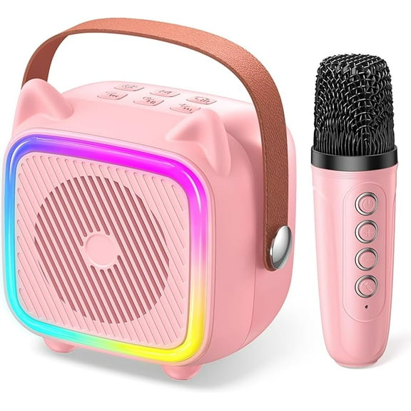 SXH Mini Karaoke Machine for Kids Portable Karaoke Machine with Bluetooth Wireless Microphones, Birthday Toys for Girls Ages 3, 4, 5, 6, 7, 8, 9,10,11,12+ Years Old(Pink 1 Mic)