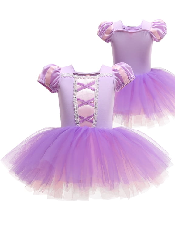 3-9Y Kids Girls Purple Princess Ballet Dress Leotards Skirted Tutu Dancewear Halloween Christmas Party Dress