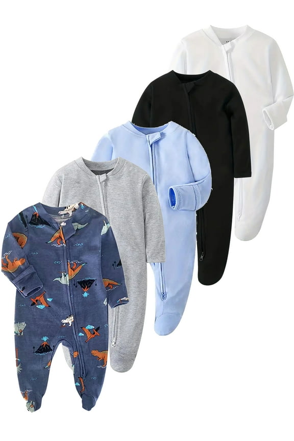 1 Piece Infant Unisex Baby Boys' Sleep and Play Footed Pajamas, 2 Way Zipper with Mitten Cuffs One-Piece Sleeper Cotton PJs For Newborn Girls