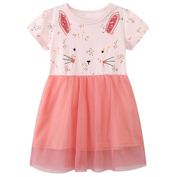 SXIMEE 2-7T Cute Rabbit Easter Birthday Party Princess Girl Dresses Short Sleeve Girls Tulle Tutu Dress