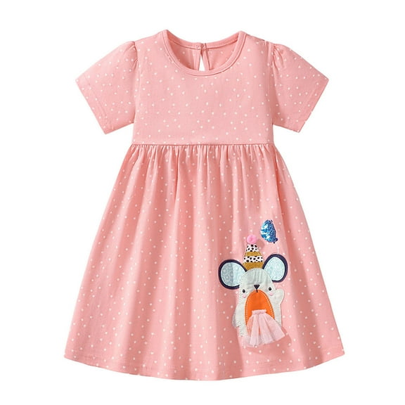 SXIMEE 2-7Y Toddler Girls Summer Dress Cotton Casual Short Sleeve Dresses Girls Sundress - Mouse