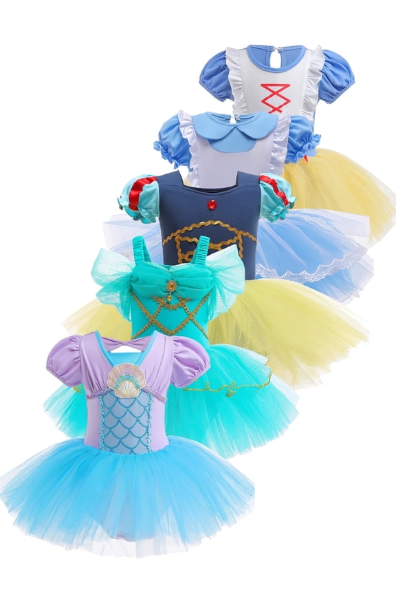 3-9Y Kids Girls Princess Ballet Dress Short Sleeve Leotards Skirted Tutu Dancewear Halloween Christmas Party Dress 1 Piece