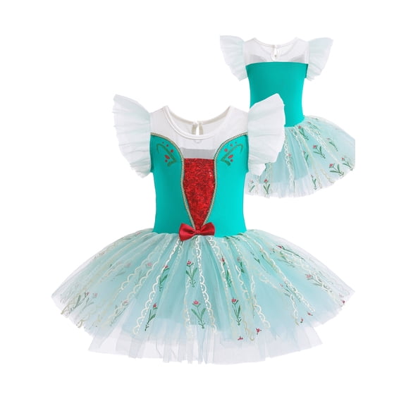 ATAIKU 3-9Y Kids Girls Princess Ballet Dress Short Sleeve Leotards Skirted Tutu Dancewear Halloween Christmas Party Dress