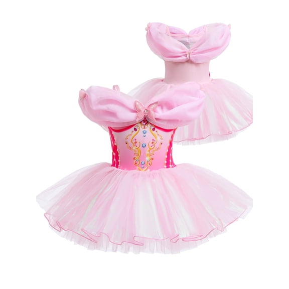 ATAIKU 3-9Y Kids Girls Princess Ballet Dress Off-shoulder Leotards Skirted Tutu Dancewear Halloween Christmas Party Dress