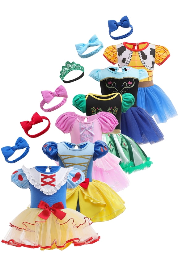 3M-18M Infant Baby Girls Princess Dress Up Romper Onesie Tutu Dress Bodysuit with Headband Birthday Halloween Christmas Party Dresses