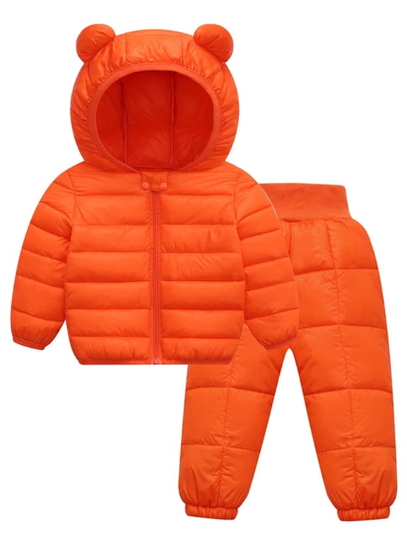 6M-5T Toddler Baby Boy Girl Cute Hooded Puffer Jacket with Pants Kids Winter Snowsuit Lightweight Down Outwear