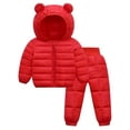 thumbnail image 1 of ATAIKU 6M-5T Toddler Baby Boy Girl Cute Hooded Puffer Jacket with Pants Kids Winter Snowsuit Lightweight Down Outwear, 1 of 8
