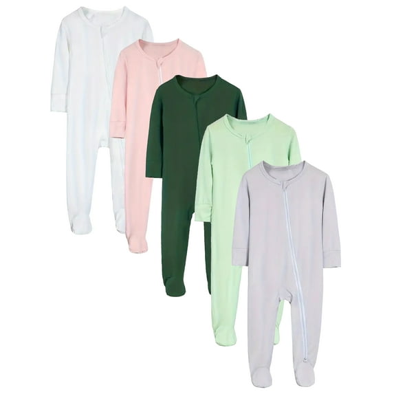 SXIMEE Bamboo Viscose Long Sleeve Pajamas For Unisex Baby, 2 Way Zipper with Mitten Cuffs, Non-Slip Sleepers, Sleep 'N Play