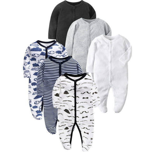 ATAIKU Infant Baby Boys' Sleep and Play Footed Pajamas One-Piece Sleeper Button Romper Jumpsuit Cotton PJs For Newborn