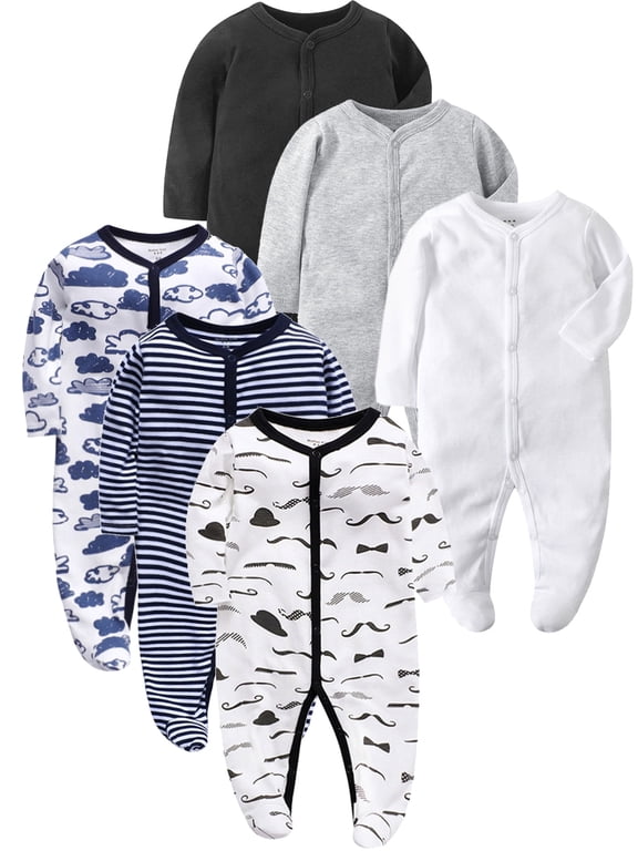 Infant Baby Boys' Sleep and Play Footed Pajamas One-Piece Sleeper Button Romper Jumpsuit Cotton PJs For Newborn