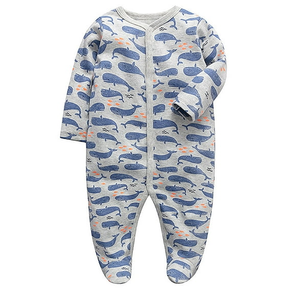 ATAIKU Infant Baby Boys' Sleep and Play Footed Pajamas One-Piece Sleeper Button Romper Jumpsuit Cotton PJs For Newborn