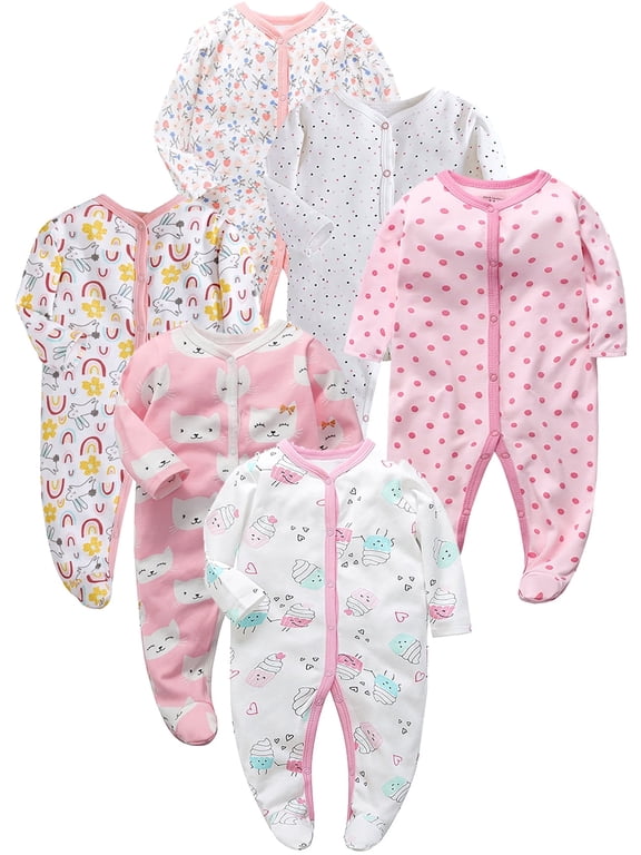 Infant Baby Girls' Sleep and Play Footed Pajamas One-Piece Sleeper Button Romper Jumpsuit Cotton PJs For Newborn