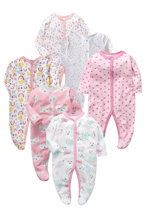 Infant Baby Girls' Sleep and Play Footed Pajamas One-Piece Sleeper Button Romper Jumpsuit Cotton PJs For Newborn