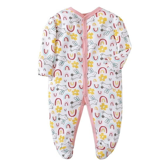 ATAIKU Infant Baby Girls' Sleep and Play Footed Pajamas One-Piece Sleeper Button Romper Jumpsuit Cotton PJs For Newborn