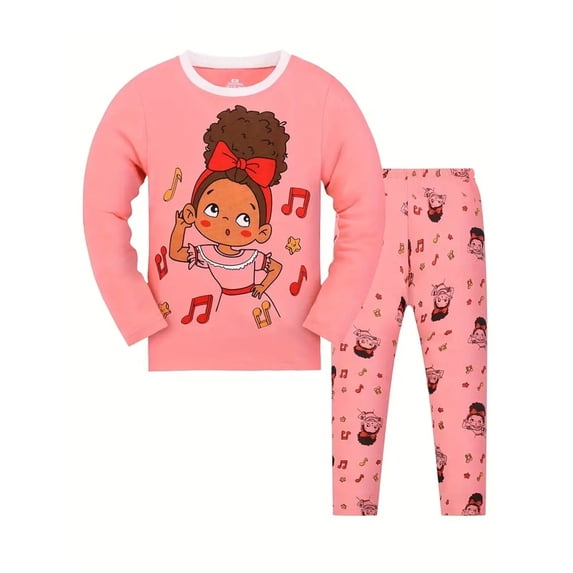 ATAIKU Toddler Baby Girls Long Sleeve Pajamas 2 Piece Music Girl Pjs Set Children Cotton Sleepwear 2T