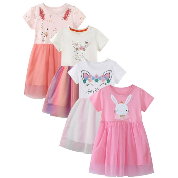 SXIMEE Little Girls Tulle Dress - Casual Summer Toddler Kids Short Sleeve Princess Tutu Dresses - 1-Piece Rabbit