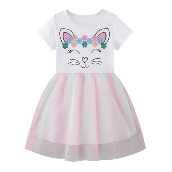 SXIMEE Little Girls Tulle Dress - Casual Summer Toddler Kids Short Sleeve Princess Tutu Dresses - Rabbit