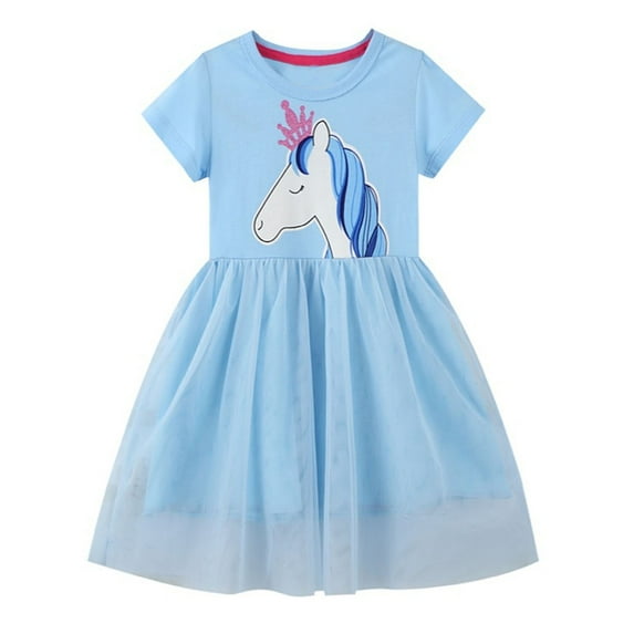 SXIMEE Little Girls Tulle Tutu Dress Toddler Kids Short Sleeve Princess Sundress Casual Summer Dresses - Unicorn