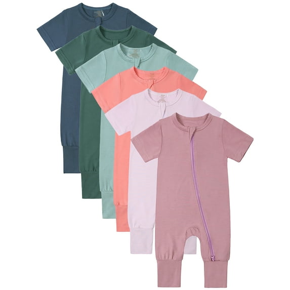 SXIMEE Rayon Made from Bamboo Unisex Baby Pajamas, Summer Short Sleeve Footless Rompers, 2 Way Zipper Sleeper
