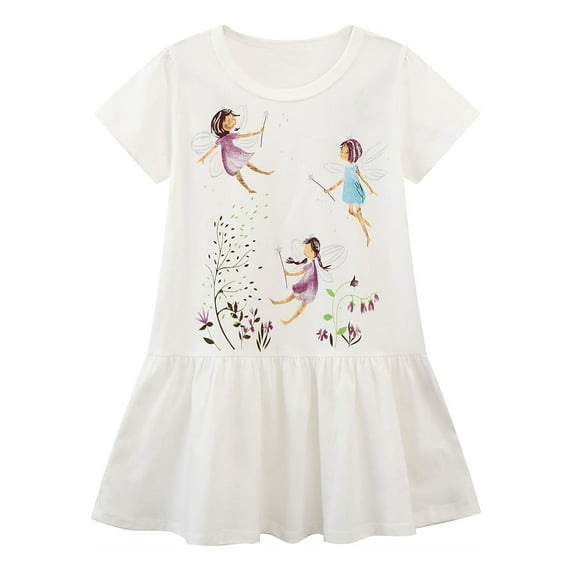 SXIMEE Toddler Girls Summer Dress Cotton Casual Cute Fairy Print Tunic A-Line Tiered Swing Dresses for Kids