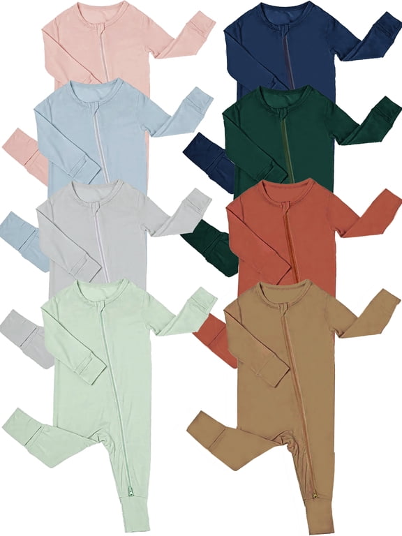 Unisex Baby Bamboo Viscose Pajamas with Mitten Cuffs Boys Girls 2 Way Zip Long Sleeve Sleepers