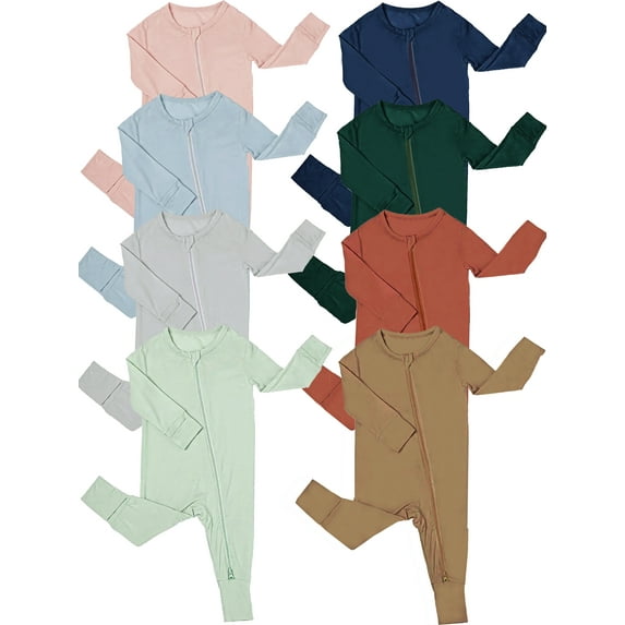 SXIMEE Unisex Baby Bamboo Viscose Pajamas with Mitten Cuffs Boys Girls 2 Way Zip Long Sleeve Sleepers