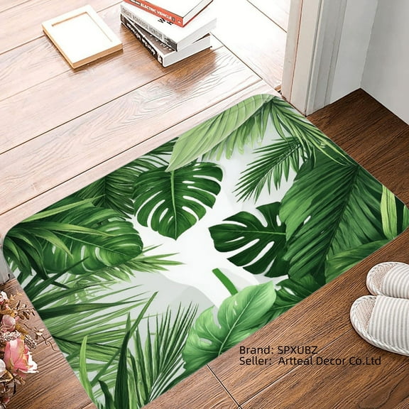 SXPUBZ Tropical Leaves Non Slip Flannel Floor Mat for Bathroom Kitchen Bedroom Decor 16x24 inch