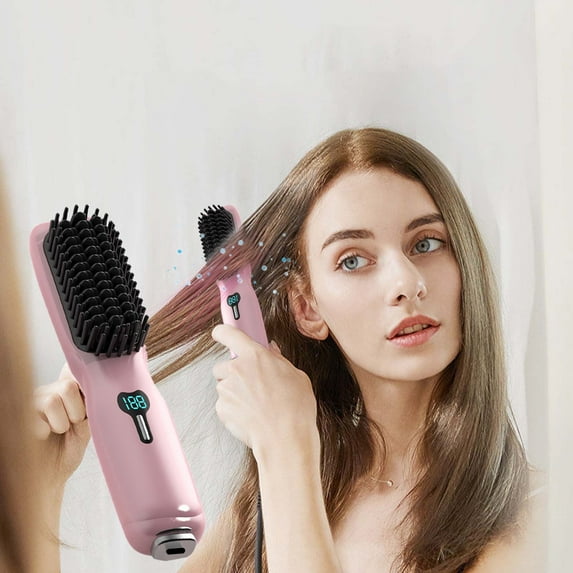 SXS Cordless Hair Straightener Brush Electric Straightening Comb Rechargeable Battery Powered Portable Ionic Thermal Wireless Hot Heat