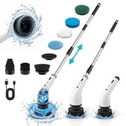 Electric Spin Scrubber, 2-Speed Power Cleaner with 8 Brush Heads, Type-C Fast Charging, 90+ Mins Runtime, Cordless Shower Scrubber with Long Handle for Tub Tile