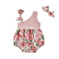 thumbnail image 1 of SXYPAYXS Newborn Baby Girl Summer Outfits Floral Bow One Shoulder Romper Bodysuit and Headband Set Infant Cute Clothes, 1 of 7
