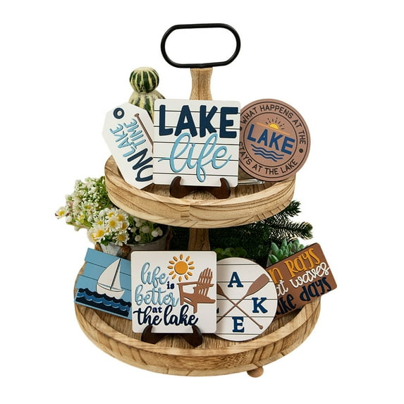 SXcggal 1 Set Of Lake Tier Tray Decor Lake Decor Summer Lake House Mini Signs Lake Theme Lake House Layered Tray Decoration Patriotic Decoration Farmhouse Decoration