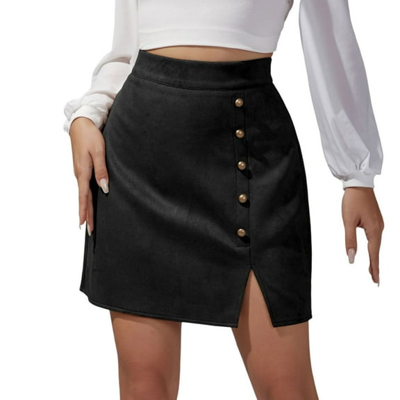 SXcggal Autumn And Winter Women's Solid Color Suede Skirt High Waist Metal Buckle Skirt Fashionable Comfortable Distinctive Women's Skirt