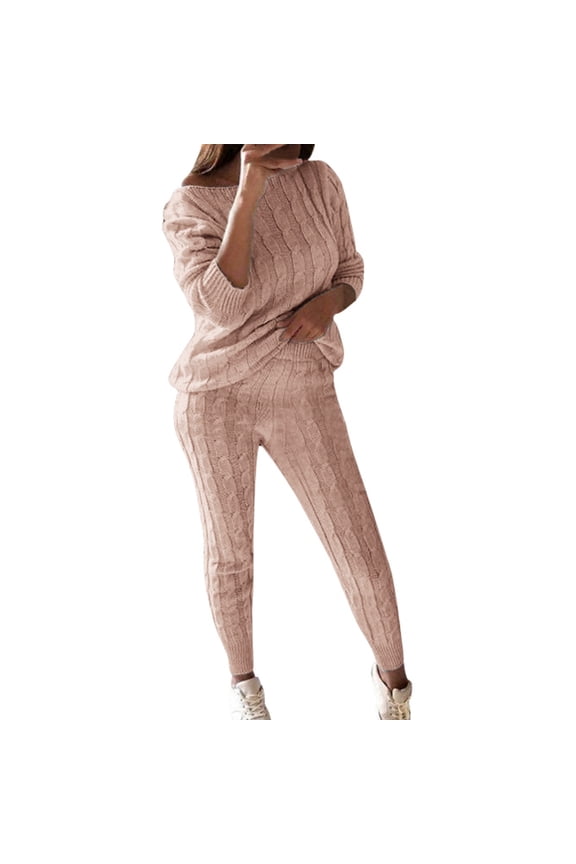 Casual Cable Knit Sweater Sets For Women Elegant And Warm For Autumn And Winter Elegant Fashionable Comfortable Women's Pants Set