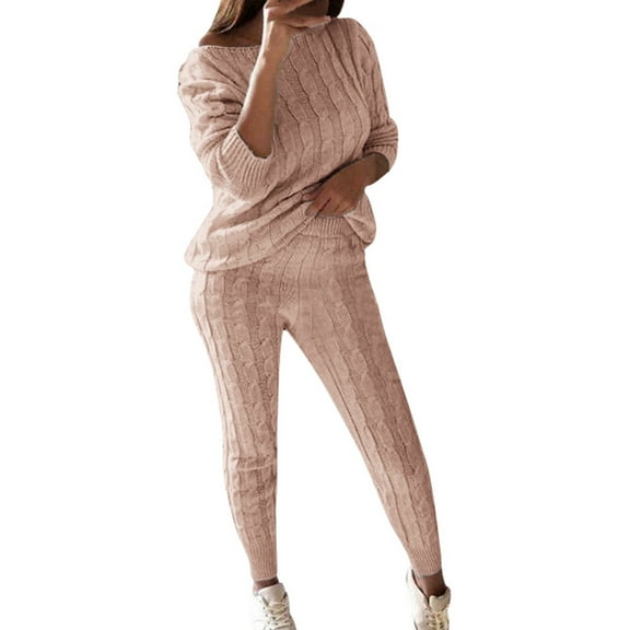 SXcggal Casual Cable Knit Sweater Sets For Women Elegant And Warm For Autumn And Winter Leisure Elegant Comfortable Women's Pants Set