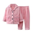 thumbnail image 1 of SXcggal Child Fleece Pajama Sets Button Down Long Sleeve Shirt And Long Pants Boys Girls Solid Loungewear 2PCS Stylish Cool Casual Children Dailywear, 1 of 7