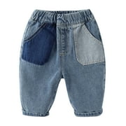 SXcggal Children Kids Toddler Baby Boys Girls Patchwork Jeans Pants Trousers Outfits Clothes Fashionable Handsome Leisure Children Trousers