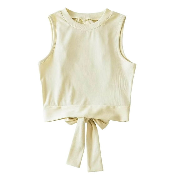 SXcggal Children Short Tank Top T Shirt Summer Round Neck Back Bow Tie Hollowed Out Short Style Fashionable Casual Breathable Girls'Tops