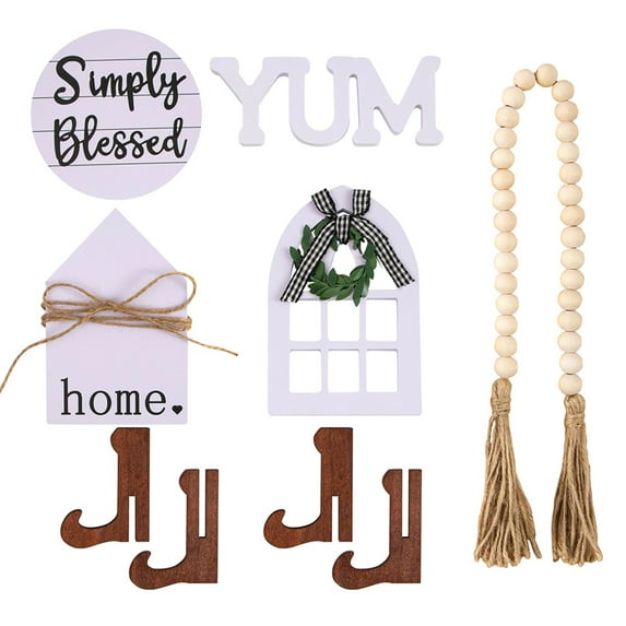 SXcggal Farmhouse Tiered Tray Decoration Set Wooden Bead Chain Wooden Crafts Home Tabletop Tray Decoration Holiday Home And Kitchen Dining Table Farmhouse Shelf Decoration Party Suppl