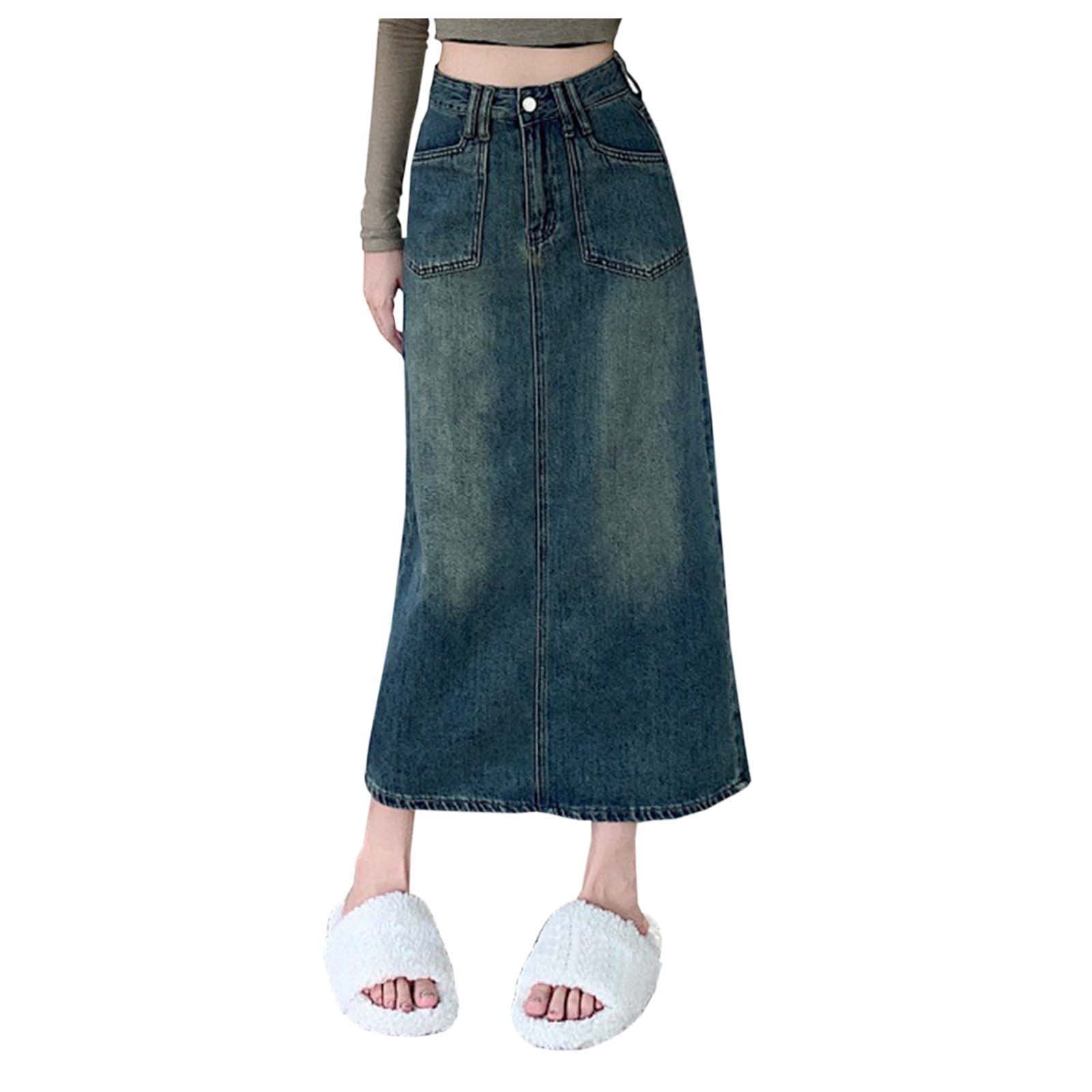 High Waist Slit Vintage Denim Skirt
