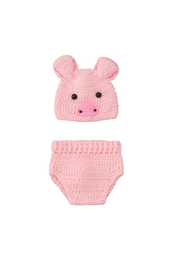 Boys Girls Set Photo Photography Clothing Knitted Cartoon Pig Hat Shorts 2 Piece Set Leisure Cute Boy Outfits Set