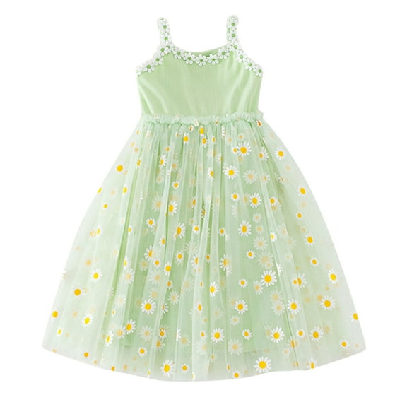 SXcggal Kids Girls Tulle Skirt Summer Fashion Little Daisy Print Puffy Princess Dress Children's Beach Dress Beautiful Breathable Cute Girl Dress