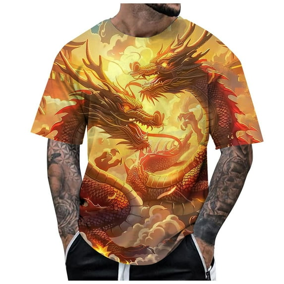 SXcggal Male Dragon T Shirt Summer Short Sleeve T Shirt Top Animal Themed Shirt Graphic Shirt Tops Breathable Casual Soft Men's Clothes