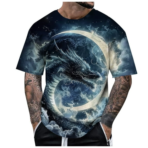 SXcggal Male Dragon T Shirt Summer Short Sleeve T Shirt Top Animal Themed Shirt Graphic Shirt Tops Breathable Casual Soft Men's Clothes