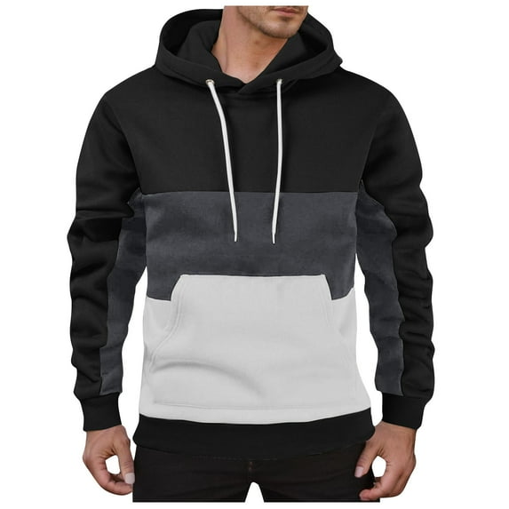 SXcggal Men Color Blocked Drawstring Pocket Hooded Sweatshirt Casual Loose Comfortable Business Loose Stylish Soft Men's Hoodie