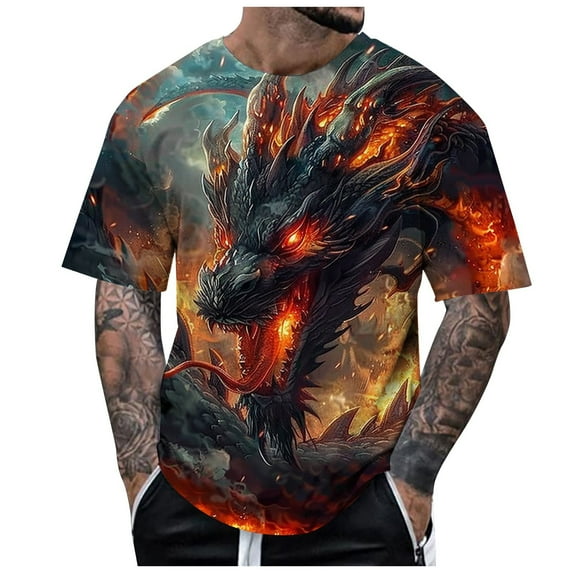 SXcggal Men's Dragon T Shirt Summer Short Sleeve T Shirt Top Animal Themed Shirt Graphic Shirt Breathable Casual Soft Men's Clothes